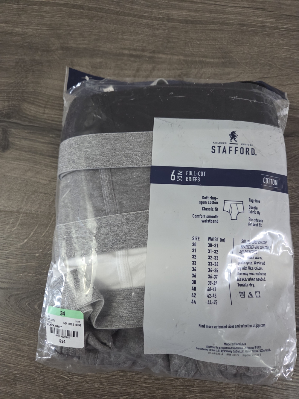 Stafford Men’s Full-Cut Cotton Briefs 6ct 100% Cotton Size 34 - NEW - Picture 6 of 6